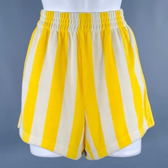TROVATA Size S Yellow White Cotton Polyester Stripe Elastic Waistband Shorts - Picture 1 of 3